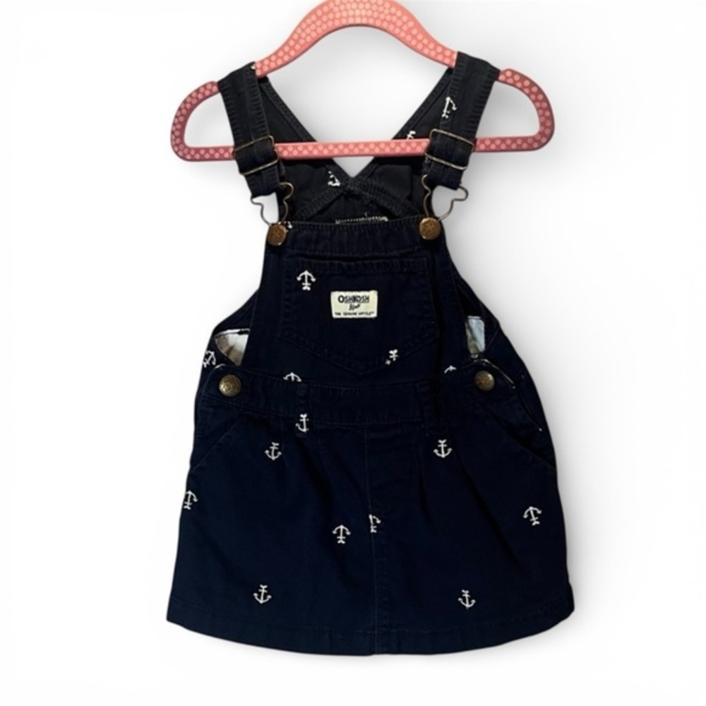 Oshkosh B’Gosh Baby Girl’s Navy Blue Anchor Overall Dress Jumper Size 2T